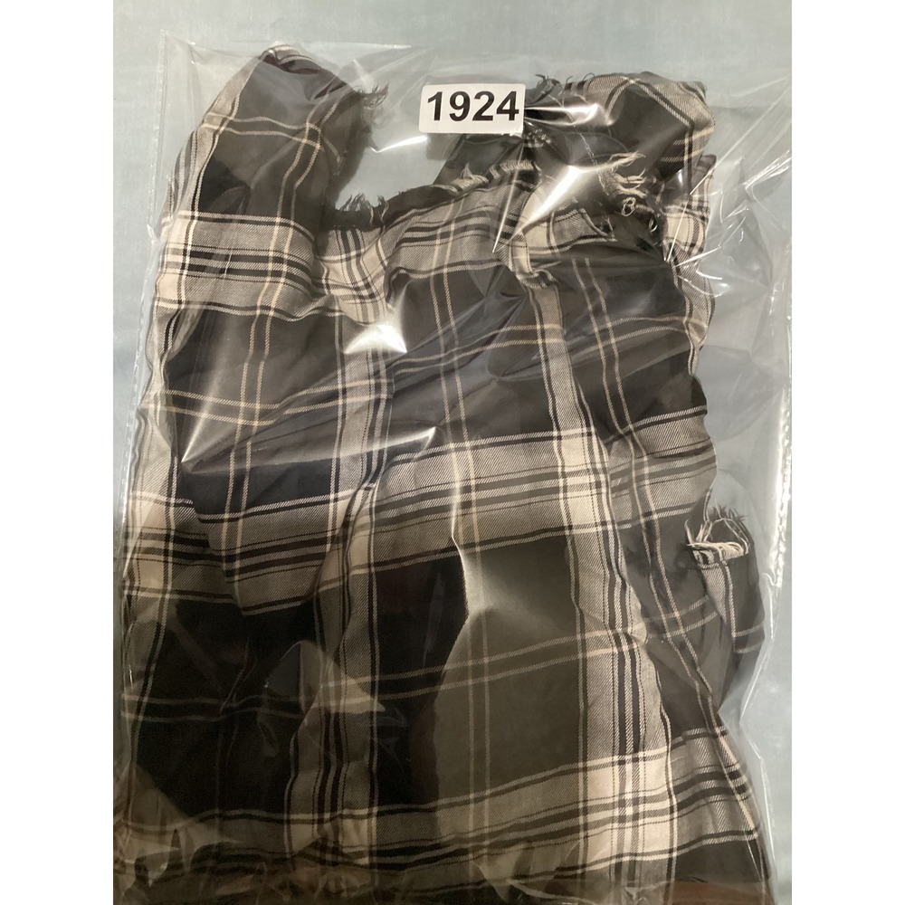 Drew Black White Plaid Tencel Frayed Edge Long Sleeve Blouse Top Small Keyhole - Picture 6 of 6